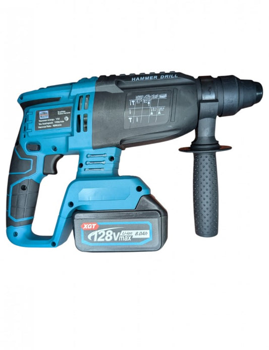 Trusă 3 unelte 128V 8Ah cu rotopercutor polizor și autofiletantă