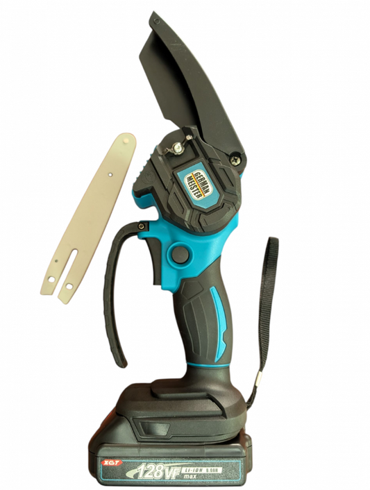 Mini drujbă cu acumulator 128V 8Ah German Meister cu 2 baterii