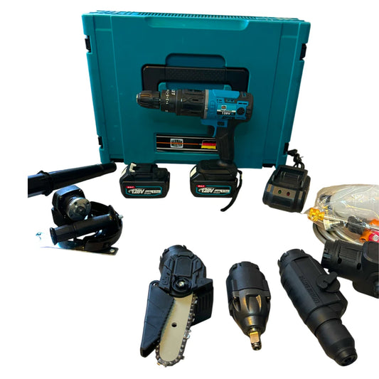 Scule electrice 128V set 8 în 1 German Meister cu 2 acumulatori