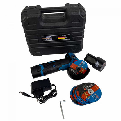 Mini polizor/flex German Meister 12V cu 2 acumulatori și 10 panze rezervă