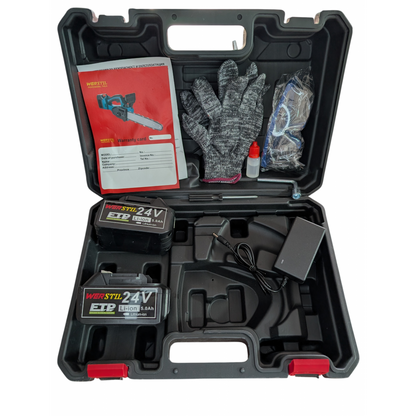 Drujbă Werstil cu accesorii și 2 acumulatori 24V 5Ah