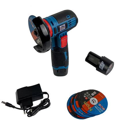 Mini polizor/flex German Meister 12V cu 2 acumulatori și 10 panze rezervă