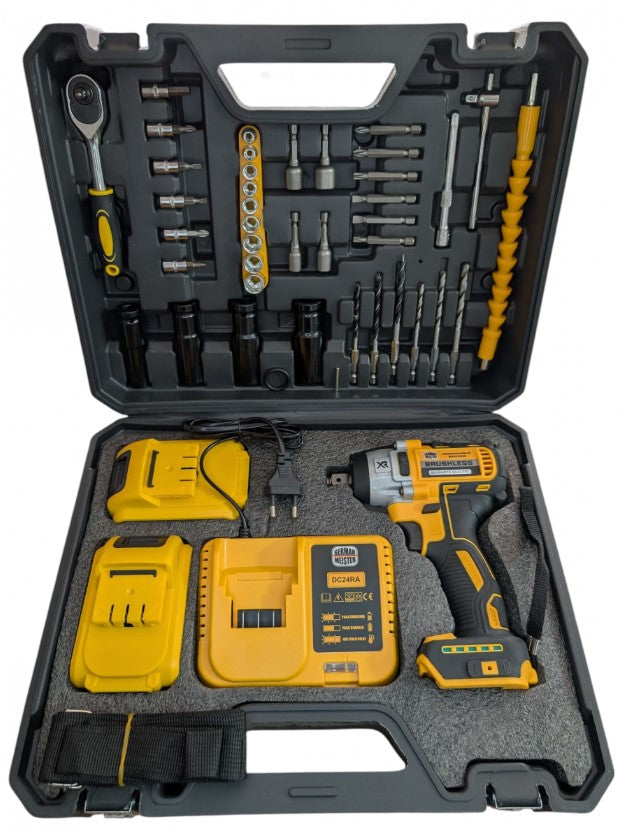 Mașină de înșurubat cu impact German Meister 24V 5Ah cu 2 acumulatori și accesorii