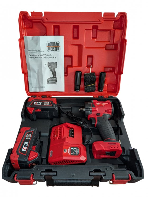 Pistol impact German Meister 36V 8Ah cu 2 acumulatori și tubulare