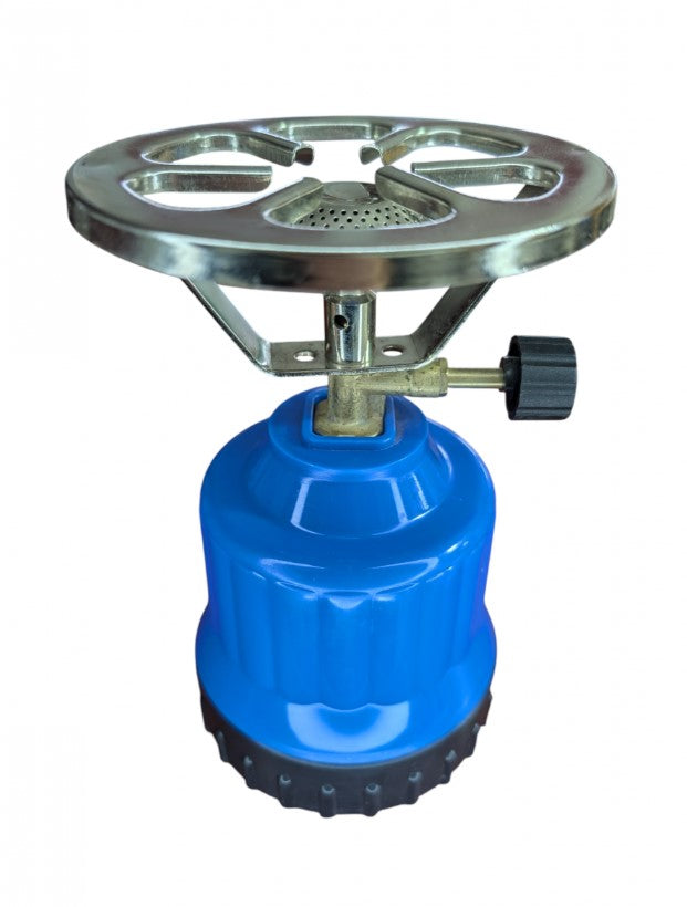 Arzător camping portabil cu cartuș și reglaj flacără