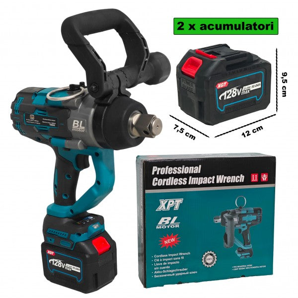 Cheie de impact profesională German Meister 128V 10Ah cu 2 acumulatori